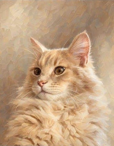 A long-haired cream cat as a Classic portrait with a soft brushed background