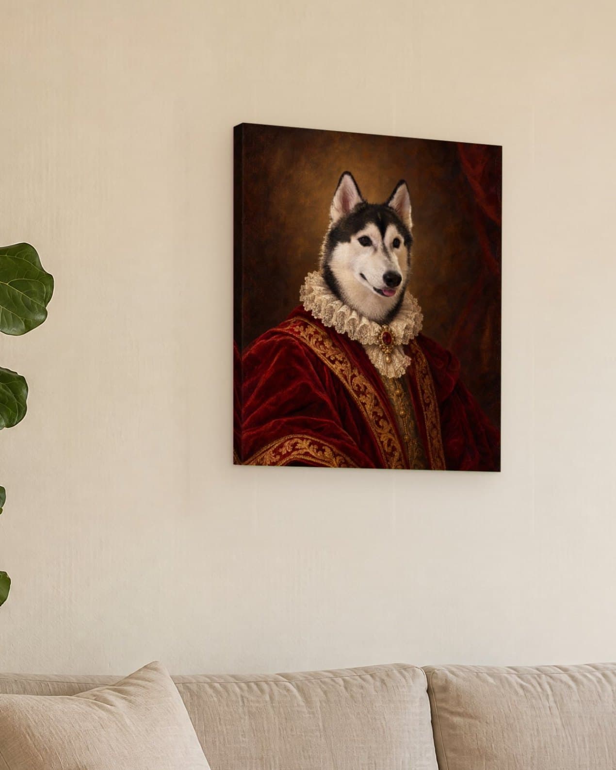 The Royal portrait as a canvas above a sofa